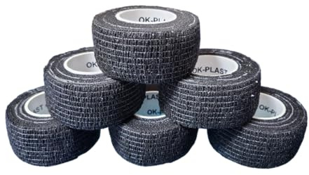 6 x Ok-plast Fingerpflaster 2,5 cm Breit | Selbsthaftend | Klebt nicht auf Haut & Haare | für Mensch & Tier (6 Rollen, Schwarz)