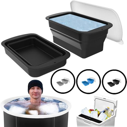 PICKONA Foldable Large ice Cube Mold Thick Silicone Ice Molds Tray Extra Large Ice Block Mold with Lid, 8 lbs Reusable Silicone Tray for Cold Plunge Tub and Ice Bath Accessories and Food Storge(black)