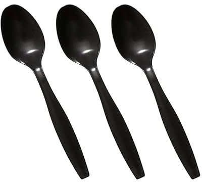 1000 x Tithe Plastic Cutlery Set Reusable Black Spoons Perfect for Party Tableware Picnic Weddings Camping Birthday Parties by Tezraftaar