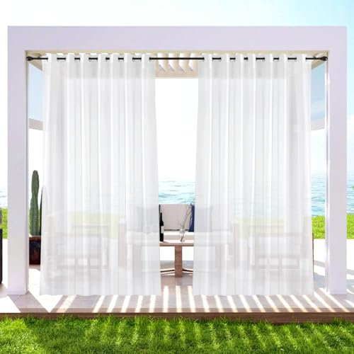 BORDEAG 2 Pièces Rideaux D'extérieur Imperméables, Rideaux D'extérieur Transparents, 132x241cm Rideau Extérieur Voilage Rideau Imperméable Étanche pour Balcon, Terrasse, Jardin, Pergola Pavillon