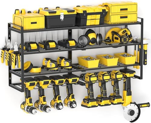 WOOLUCK® Organisateur d'outils électriques, Rangement Outils Mural en 4 Couches pour 8 perceuses électriques, Porte Outils Mural pour Garage, Ateliers