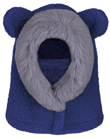 JFAN Bonnet Femme Hiver Chaud e Mignon Chapeau Bonnet Cagoule Hiver Femme avec Cache Cou Bonnets Tour de Cou Femme(Marine,Taille Unique)