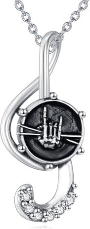 POPLYKE Musik Note Halskette Sterling Silber Rock Trommel Sticks Anhänger Kette Musikliebhaber Schlagzeuger Geschenk Schmuck für Frauen ihr