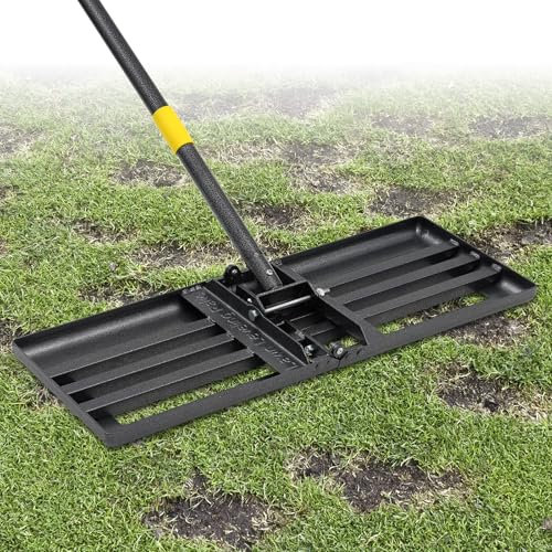 Rastrillo profesional de nivelación de césped de 27 x 10 pulgadas, herramienta de nivelación de gran tamaño con mango de acero inoxidable de 80 pulgadas, rastrillo plegable para nivelación de arena y