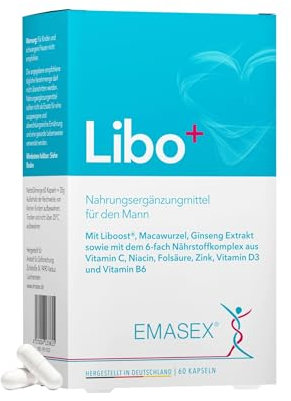 EMASEX® Libo+ – hochdosiertes Männermittel zur Unterstützung von Libido, Energie & Leistungsfähigkeit mit Liboost®, Maca, Ginseng sowie Zink, Vitamin C, B6, D3, Niacin & Folsäure