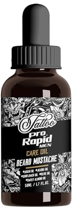 Pro Rapid Men Tattoo Series Beard & Mustache Care Oil 50 ml - Pflegeöl für Bart und Schnurrbart, Spendet Feuchtigkeit und Pflegt, Wirkt Gegen Schuppen