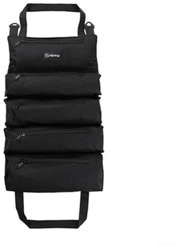 Jotekonoby Oxford Cloth Tool Bag Outdoor Camping Storage Organizer Foldable Roll-up Design Multi-Purpose Portable Bag With Zippered Pockets For Carpentry Electrician Maintenance(Black)