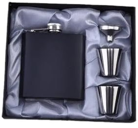 Flachmann-Set aus Stahl, rechteckig, mit Tasche, Russland-Flagon, Bar, Trichter, Tassen, Whiskyflaschen-Set, 170 ml, Schwarz