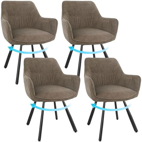 WAFTING Esszimmerstuhl 4er Set drehbar, Armlehnstuhl drehbar 180°,Moderner Polsterstuhl Stuhl Samt, Stühle für Esszimmer,Küchenstuhl für Wohnzimmer, Arbeitszimmer,Schlafzimmer,Braun