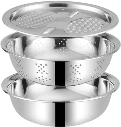 MAGICLULU Coladores y Ralladores de Acero Inoxidable Apilables Juego de 3 y Aptos para Limpieza y Almacenamiento Varios estilos para Verduras y Frutas en Cocina Varios estilos