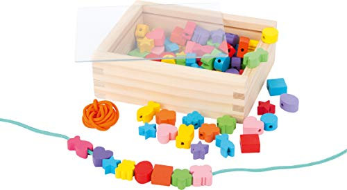 small foot 7594 Fädelspiel Fädelkreativ, mit Perlen aus Holz in vielen Farben und Formen, inkl. Bänder, ab 3 Jahren