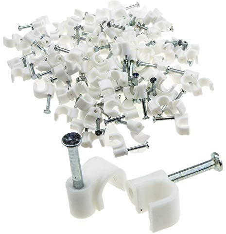 Round White 5mm Cable Clips Secure Fastenings Cables [100 Pack]
