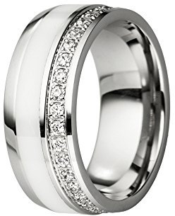 DOOSTI Partnerring/Trauring Chirurgischer Edelstahl 316L mit Keramikeinlage Weiß inkl. Gratis Gravur