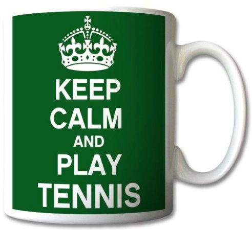GrassVillage Tennis Mug – Keep Calm and Play Tennis – Funny Gift for Tennis Players, Coaches, Fans – Birthday, Christmas or End-of-Season Present – 11oz White Ceramic Coffee Cup