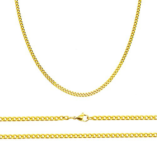 Aplstar Solid Gold Plated Curb Chain Necklace 2mm Thick Gold Plated Size: 16 18 20 22 24 inch/40 46 50 55 60 cm