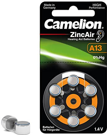 Camelion 15056013 - Zink Luft Knopfzellen-Batterie ohne Quecksilber A13/ZL 13 mit 1,4 Volt, 6er Set, Kapazität 280 mAh, für analoge oder digitale Hörgeräte