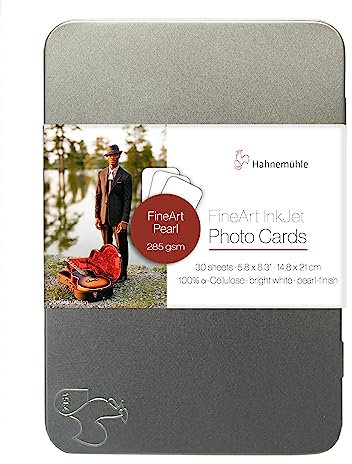 Hahnemühle Inkjet Fotokarten, Mini Foto-Postkarten, FineArt Pearl, perlglänzend, hellweiß, 30 Blatt, DIN A5