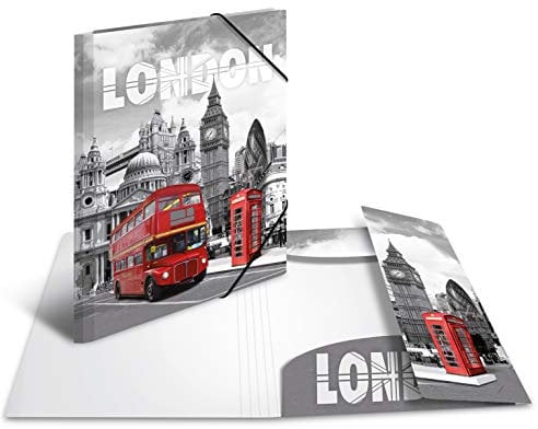 HERMA 7276 Sammelmappe A3 Städte London, Kinder Eckspanner-Mappe aus Kunststoff mit Innendruck & Gummizug, stabile Einschlagmappe aus Plastik für Jungen & Mädchen