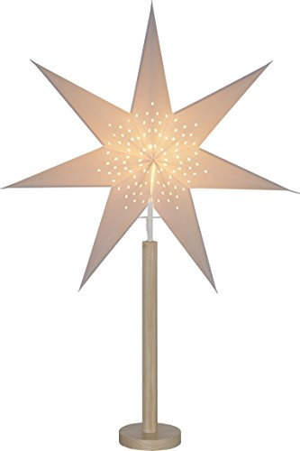 Stehlampe Weihnachtsstern Elice von Star Trading, 3D Papierstern Weihnachten mit Holz-Fuß in Natur, Dekostern Stehleuchte mit Kabelschalter, E14, Höhe: 85 cm