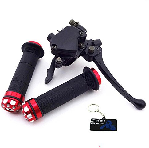 STONEDER Red ATV Quad Thumb Throttle Housing Accelerator Dual Cable Brake Lever + 7/8 Hand Grips