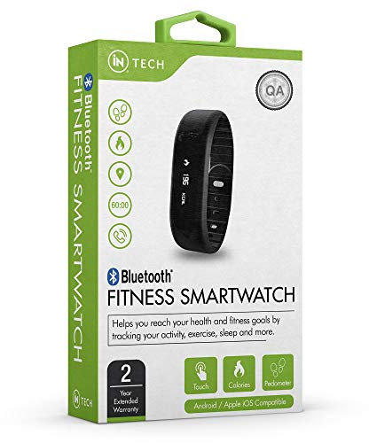 iN TECH - Bluetooth Smart Fitness Watch Bracelet Wristband Monitors Health, Pedometer, Calories Burned, Distance, Sleep, Touch Screen Display, Compatible Pairing with iOs and Android 2 Year Warranty