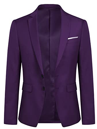 YOUTHUP Blazer Homme Slim Fit Formel avec Deux Boutons Classqiue Veste Couleur Unie Mariage d'affaires Bal, Violet, L