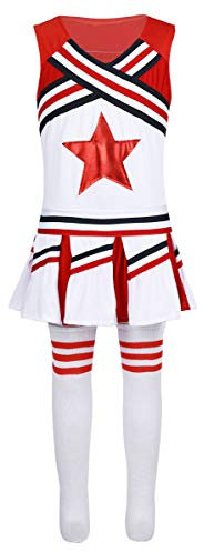 Freebily Mädchen Cheerleading Kostüm Kinder Hip Hop Anzug Anime Cosplay Outfits Karneval Fasching Party Performance Tanz Kleidung Set Dancewear Rot 140-152/10-12 Jahre