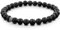 FABACH Lava Perlenarmband mit 6mm Edelstein-Perlen und 925 Sterling Silber Logo-Perle - Edles Naturstein Stretch-Armband für Damen (Schwarz)
