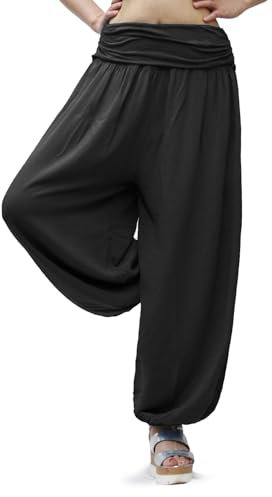 Gloop Damen Pumphose Haremhose Freizeithose Sommerhose Hose in Blumen Muster oder UniFarben HS201701, Schwarz 13090a31, XL/XXXL