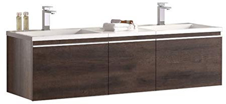 StoneArt Badmöbel Set mit Mineralguss Waschbecken und Unterschrank Waschtisch als Einzel- oder Doppelwaschbecken mit Unterschrank ohne Armaturen Milano ME-1600 Eiche dunkel 160cm