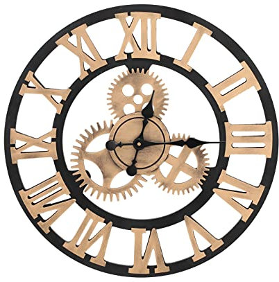 Warmiehomy 60cm Large Wall Clock,3D Gear Vintage Industrial Silent Roman Numeral Wall Clock for Living Room,Bedroom,Office, Restaurant,Hotel,Cafe Decoration,Gold