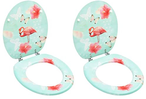 vidaXL Toilettensitze mit Deckel 2 Stk. MDF Flamingo-Design