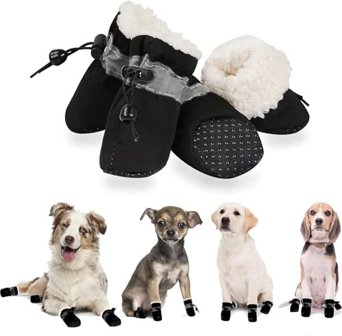 YAODHAOD Hundeschuhe, Hundestiefel Paw Protector, Winter Warm Comfortable Soft Soled Dog Skidproof Sneakers mit reflektierenden Trägern, für kleine Hunde (Größe 7: 6 x 5 cm (L * W), Schwarz)