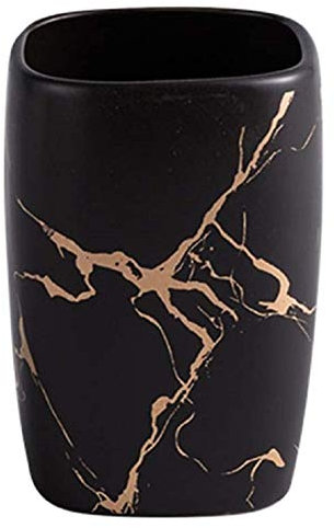 FülleMore Zahnputzbecher Keramik Zahnbürste Tassen Marmor Optik Zahn Tassen Zahnbürstenhalter Badaccessoires Mundwasser Becher 10.8x7.2cm für Zahnbürste und Zahnpasta (Schwarz)