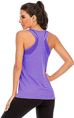 Nekosi Camiseta deportiva sin mangas para mujer, de malla, para fitness, correr, hacer deporte. 02-Lila S