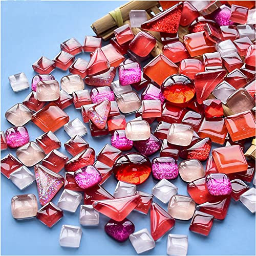 BTMIEY 200 g bunte Kristall-Mosaik-Fliesen, kleine Mini-Mosaik-Fliesen zum Basteln, für Badezimmer, Küche, Heimdekoration, DIY Kunstprojekte (rote Serie)