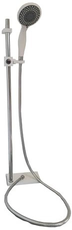 DocciaSì- Set Doccia Saliscendi, Asta 80 cm, Doccetta 5 Funzioni 10 cm, Portasapone, Bianco