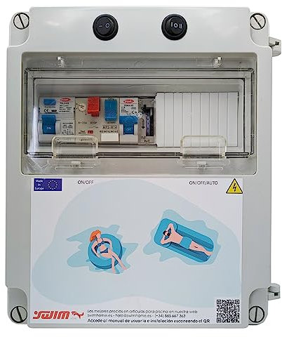 SWIMHOME Tableau électrique pour Piscine avec Garde-Moteur, Horloge et préparation pour Un transformateur (Non Inclus) (jusqu'à 2 CV (6-9A)