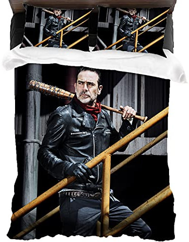 ANSSON Negan Muster Bettwäsche-Sets,TWD Bettbezug für Erwachsene,Weiche Flauschige Kinder Mikrofaser Bettwäsche mit 2 Kissenbezug (135x200cm+80x80cmx2, Negan2)