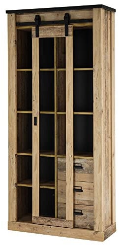 Lomadox Vitrine in Old Style hell Nb. mit anthrazit, B/H/T: ca. 93/201/38 cm