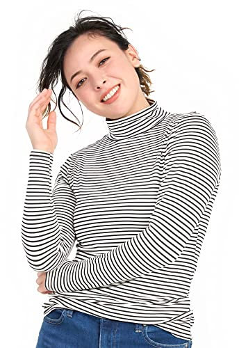 LAPASA Damen Stehkragen Thermounterhemd, Innenfleece Thermounterwäsche langärmliges Thermo-Shirt Funktionsunterwäsche Oberteil (L87 Warm), Schwarz gestreift (warm), XS