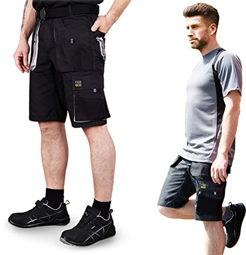 REIS FORECO-TS BJS Arbeitsshorts für Herren, Cargo-Shorts, Sicherheitsshorts, Arbeitsshorts, Garten-Shorts, Schwarz-Hellgrau, Größe: XL