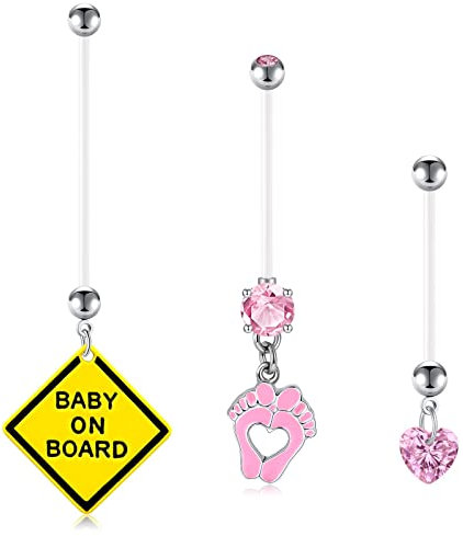 D.Bella 14G Pregnancy Belly Button Rings Pregnancy Belly Rings for Women Flexible Belly Button Ring Long Belly Button Rings for Pregnant Women Maternity Belly Button Ring Silicon Belly Button Rings