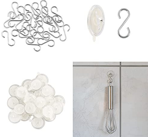 haggiy Klebeösen selbstklebend [Transparent - Kombipack m. S-Haken] | 25 Stück - Klebehaken mit Öse | Deckenhaken, Aufhänger, Klebepads wiederablösbar