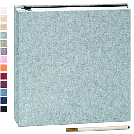Yopih Photo Album Self Adhesive Book 60 Pages 28x27cm Turquoise | Linen Cover, Scrapbook Album, 4X6 8X10 Photos, Metallic Pen, Save Baby Growth Wedding Travel