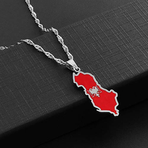 Flaggen-Halskette Für Männer Und Frauen – Albanien-Karte Und Adler-Flaggen-Anhänger-Halsketten Für Frauen Und Männer, Albanischer Schmuck, Damenmode, Logo-Anhänger-Halskette, Reise-Souvenirs,