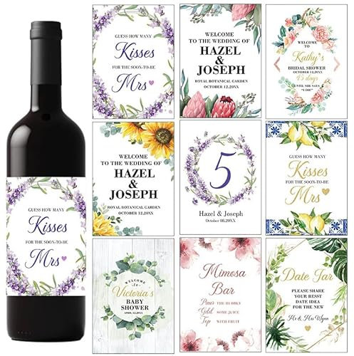 Lot de 60 étiquettes autocollantes personnalisées pour bouteille de vin pour mariage, cérémonie, Saint-Valentin, décoration de fête