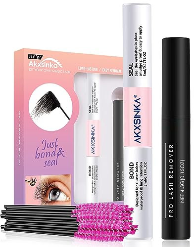 Akxsinka Lash Bond and Seal Remover Kit, Cluster Lash Glue Bond and Seal Waterproof for DIY EyeLash extensions, Easy Removal and Gentle Eyelash cluster Remover 15ML