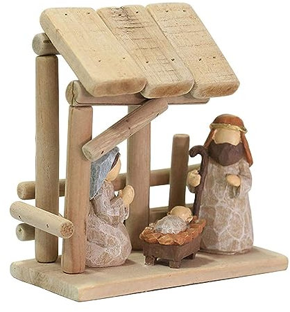 JTBDWOSK Traditionelle Krippe Weihnachtskrippe Figur Set Holz Krippe Set Weihnachtskrippe Ornament Krippe Szene Weihnachten Desktop Ornament,Braun