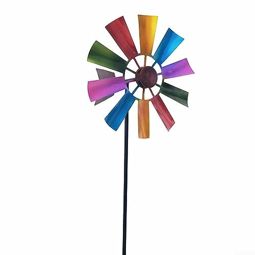 Windspiel, 73,7 cm, Blumen-Windspiel, Regenbogen-Metall-Windmühle, Gartendekoration für draußen wetterfest, Windspiel mit Gartenpfahl, Outdoor-Windskulptur